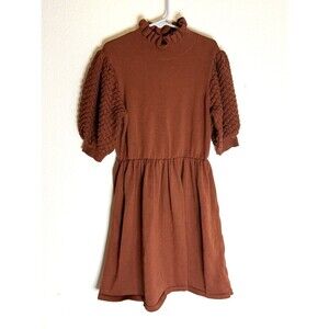 Janie & Jack Puff Sleeve Sweater Dress Knit Stretch Girls 12 burnt henna